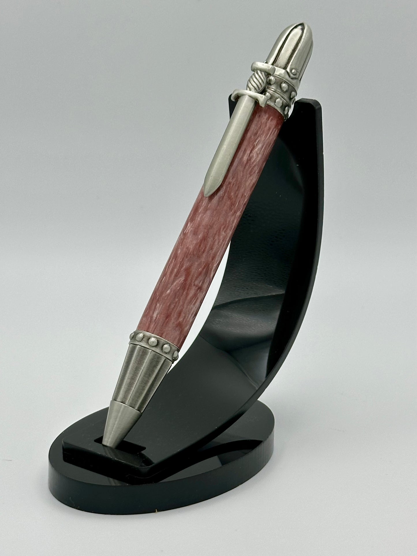 Battleworn Ruby — Weathered Red Medieval Sword Pen