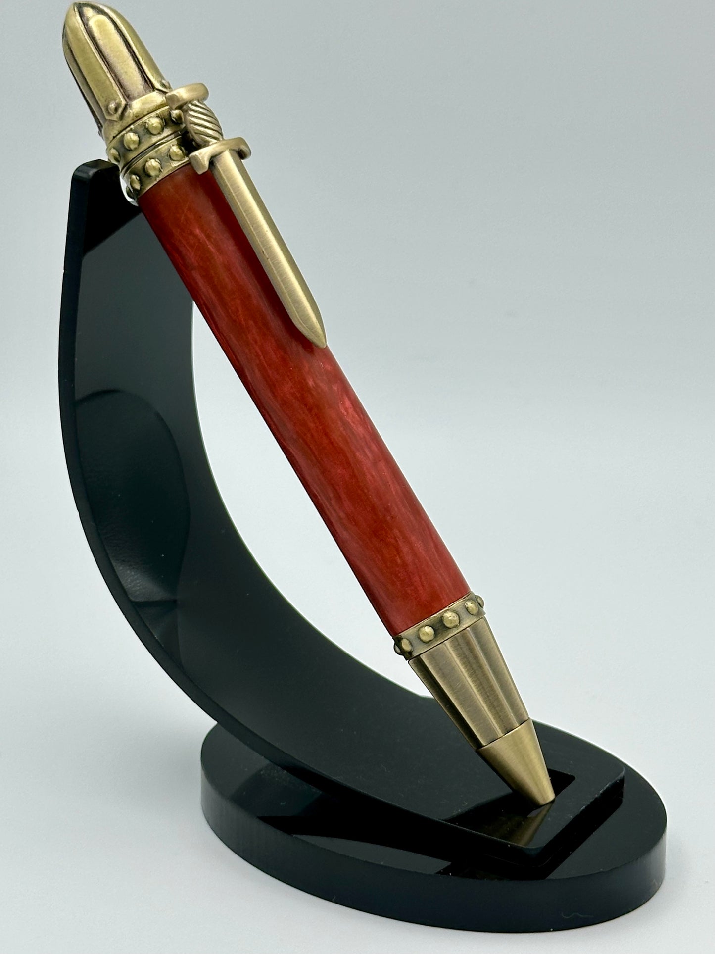 Crimson Valor — Bright Red Medieval Sword Pen
