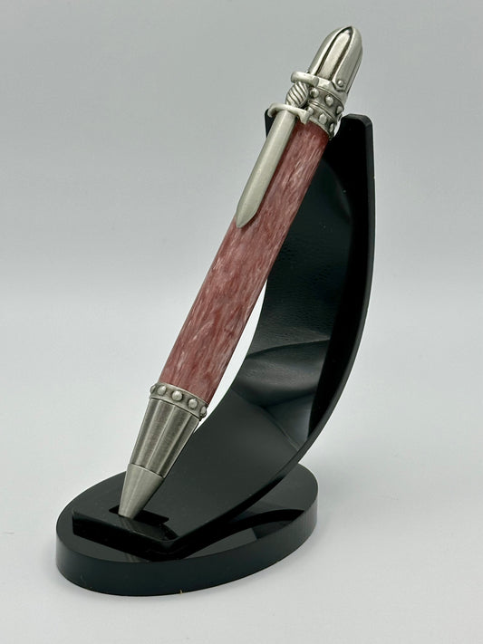 Battleworn Ruby — Weathered Red Medieval Sword Pen