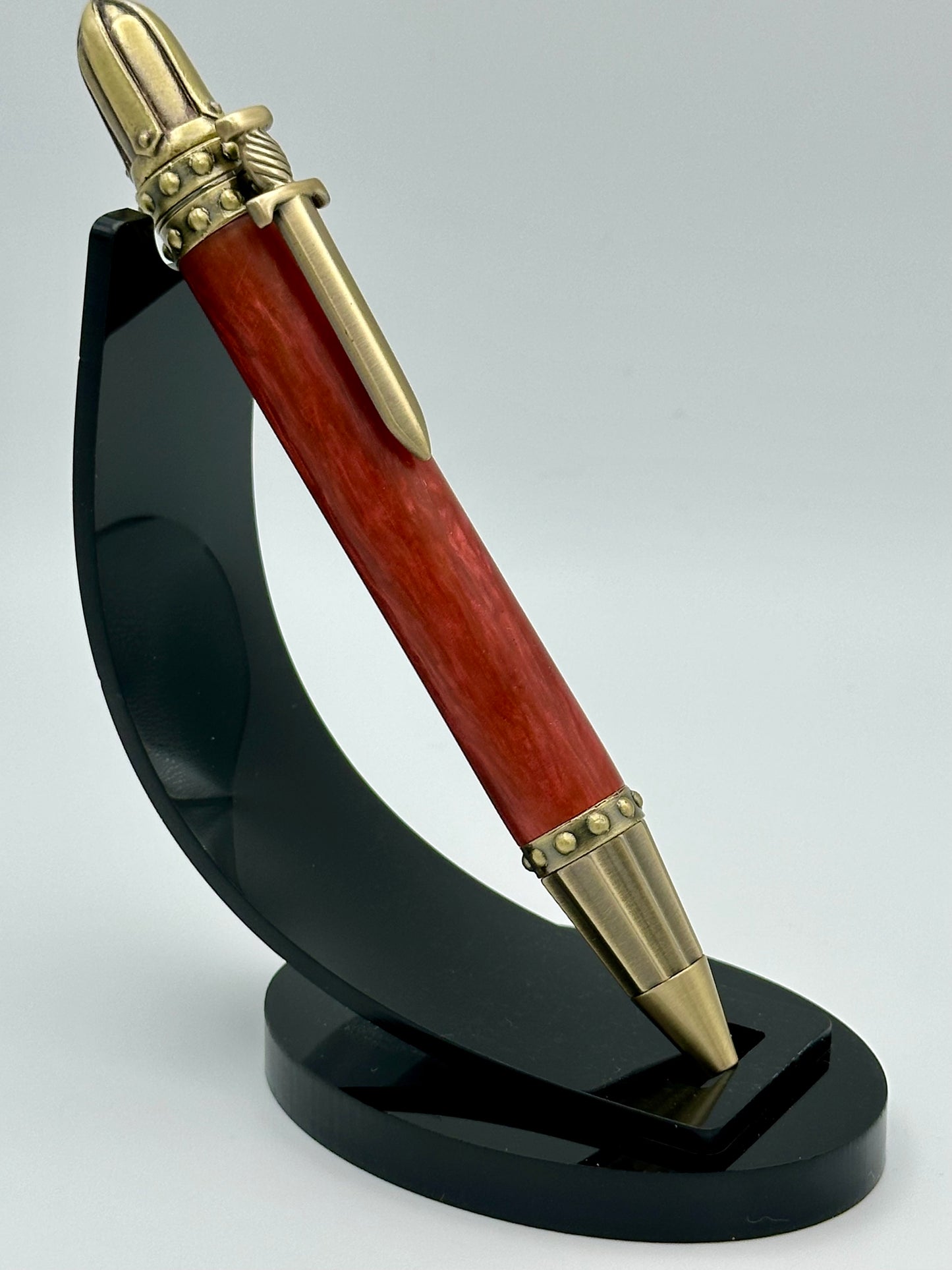 Crimson Valor — Bright Red Medieval Sword Pen