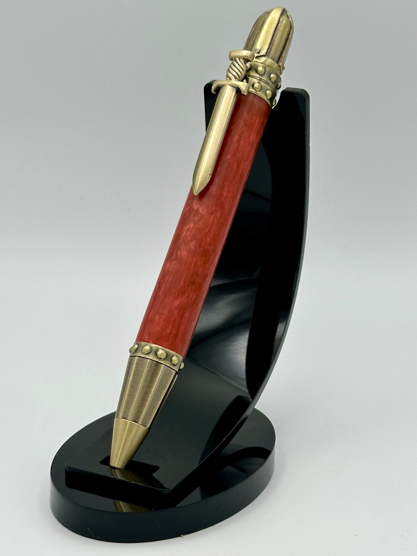 Crimson Valor — Bright Red Medieval Sword Pen
