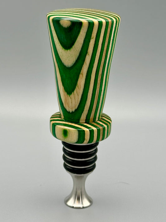 Green Candycane Wood and Stainless Steel Bottle Stopper