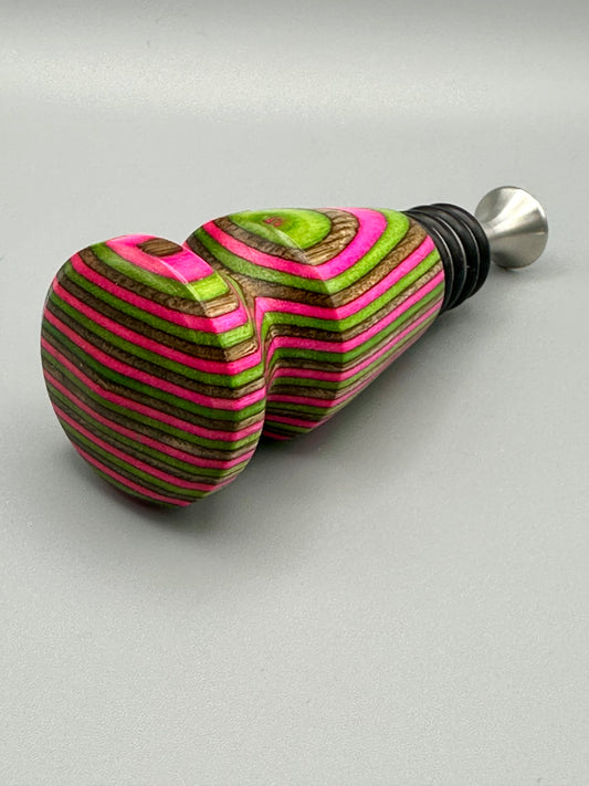 Pink Confetti Wood and Stainless Steel Bottle Stopper