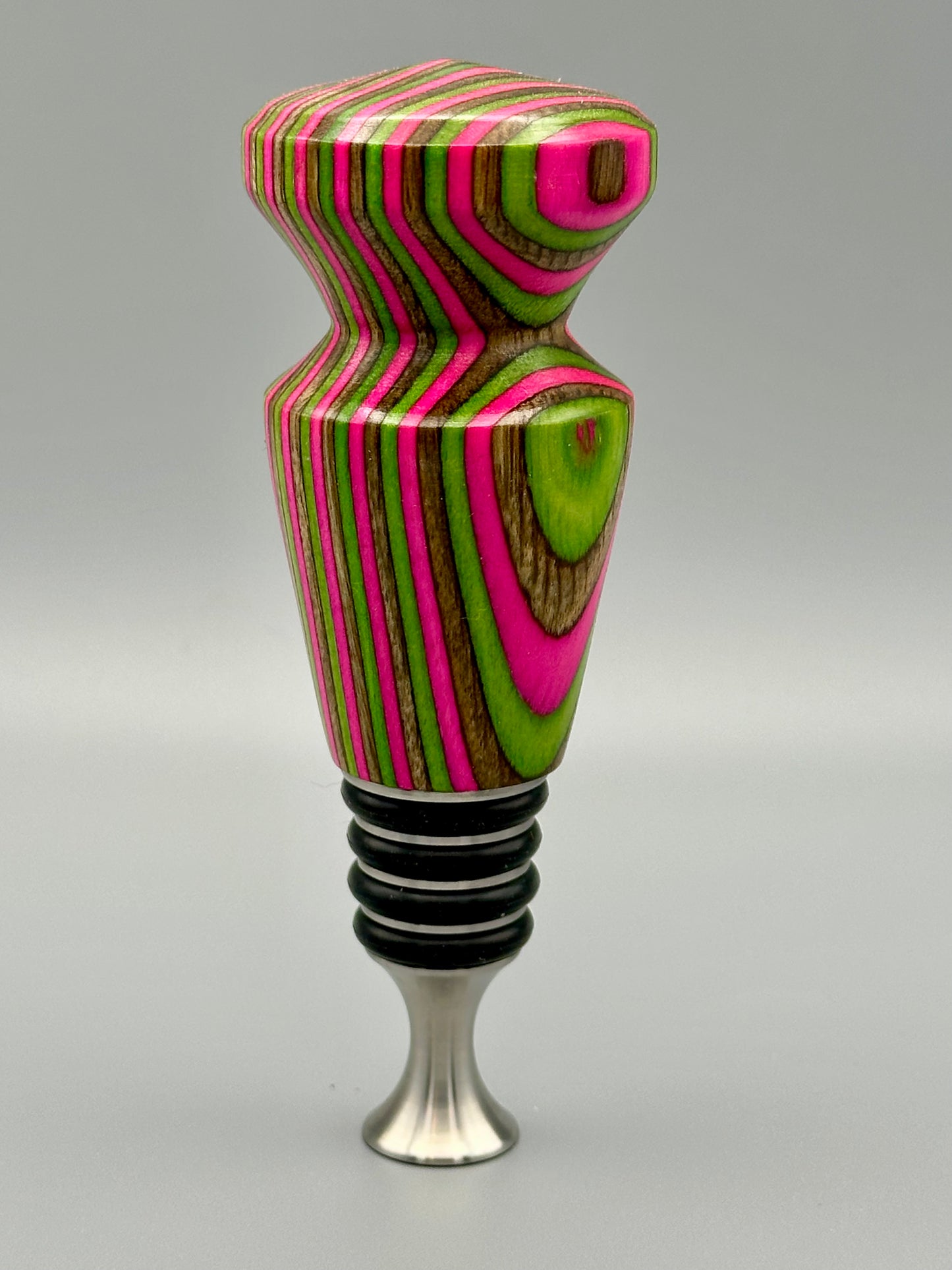 Pink Confetti Wood and Stainless Steel Bottle Stopper