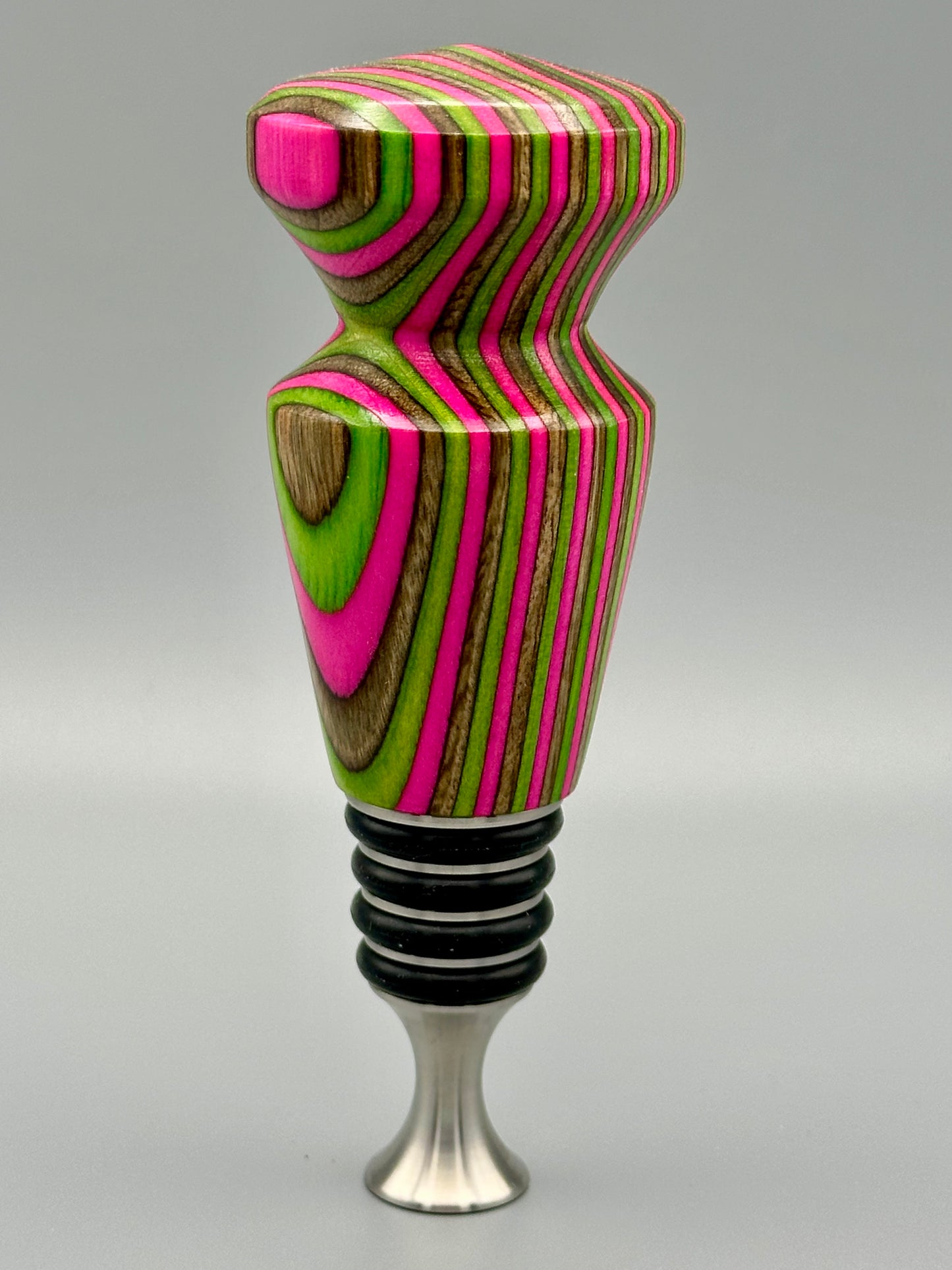 Pink Confetti Wood and Stainless Steel Bottle Stopper