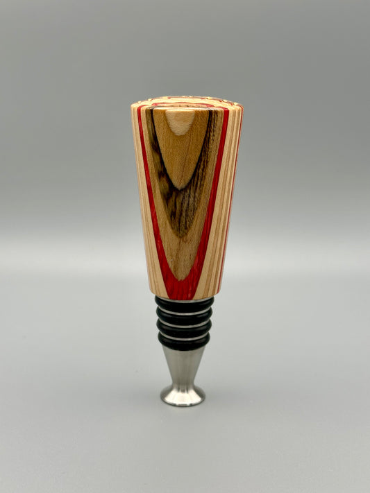 Red Streaked Wood and Stainless Steel Bottle Stopper