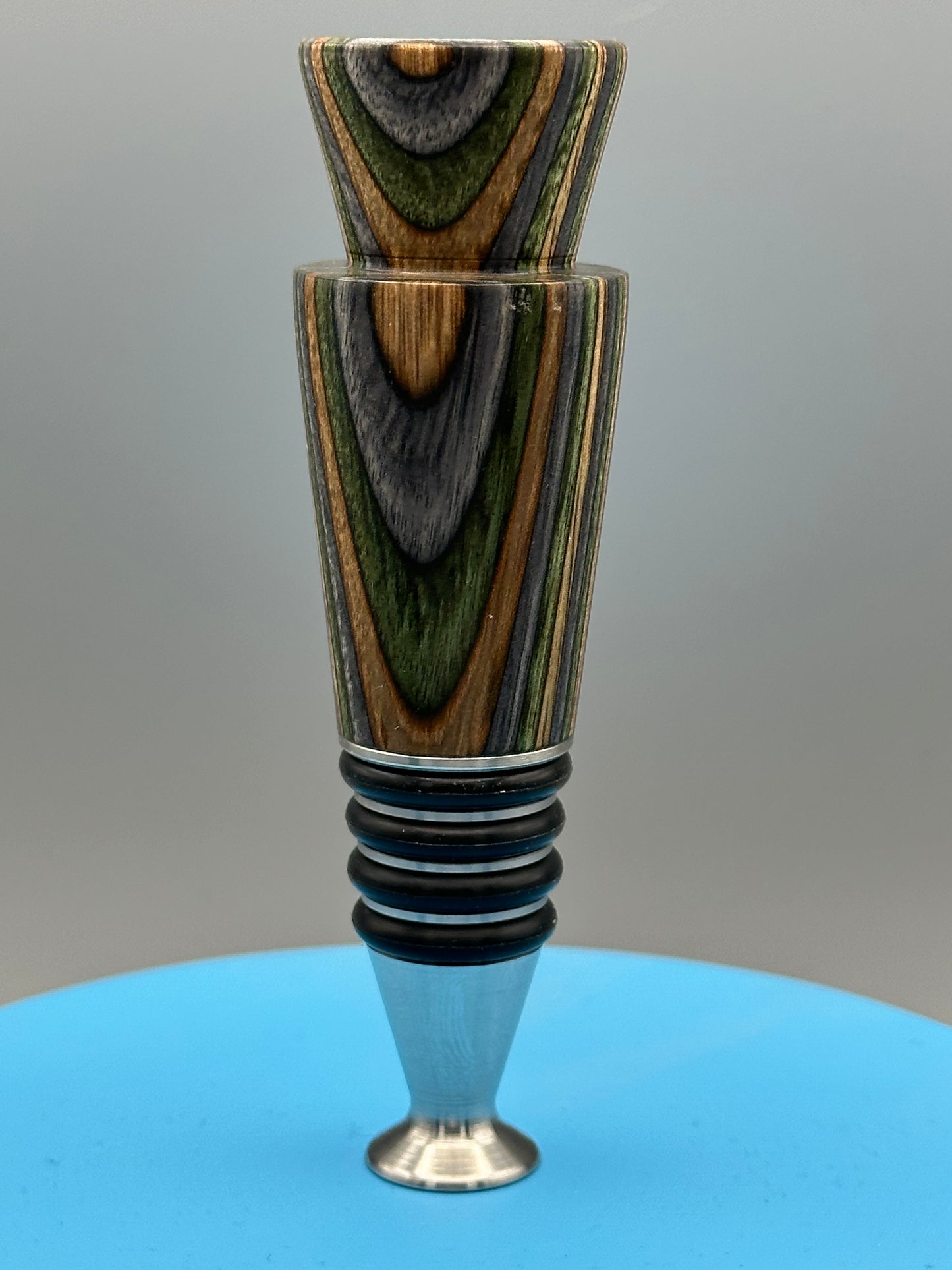 Green Mountain Camo Wood and Stainless Steel Bottle Stopper